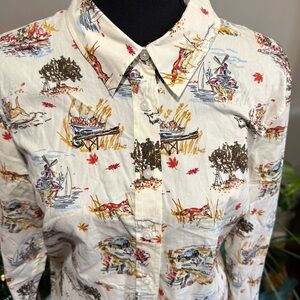 Talbots Fall Novelty Print Button Down Shirt